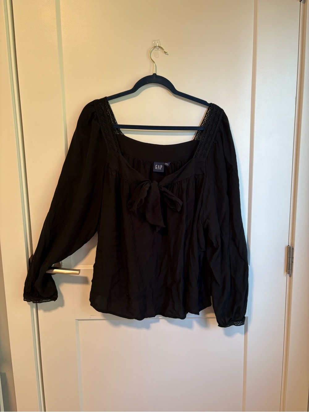GAP Black Lace-Trim Tie-Front Blouse